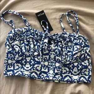 Nasty Gal blue and white top size large